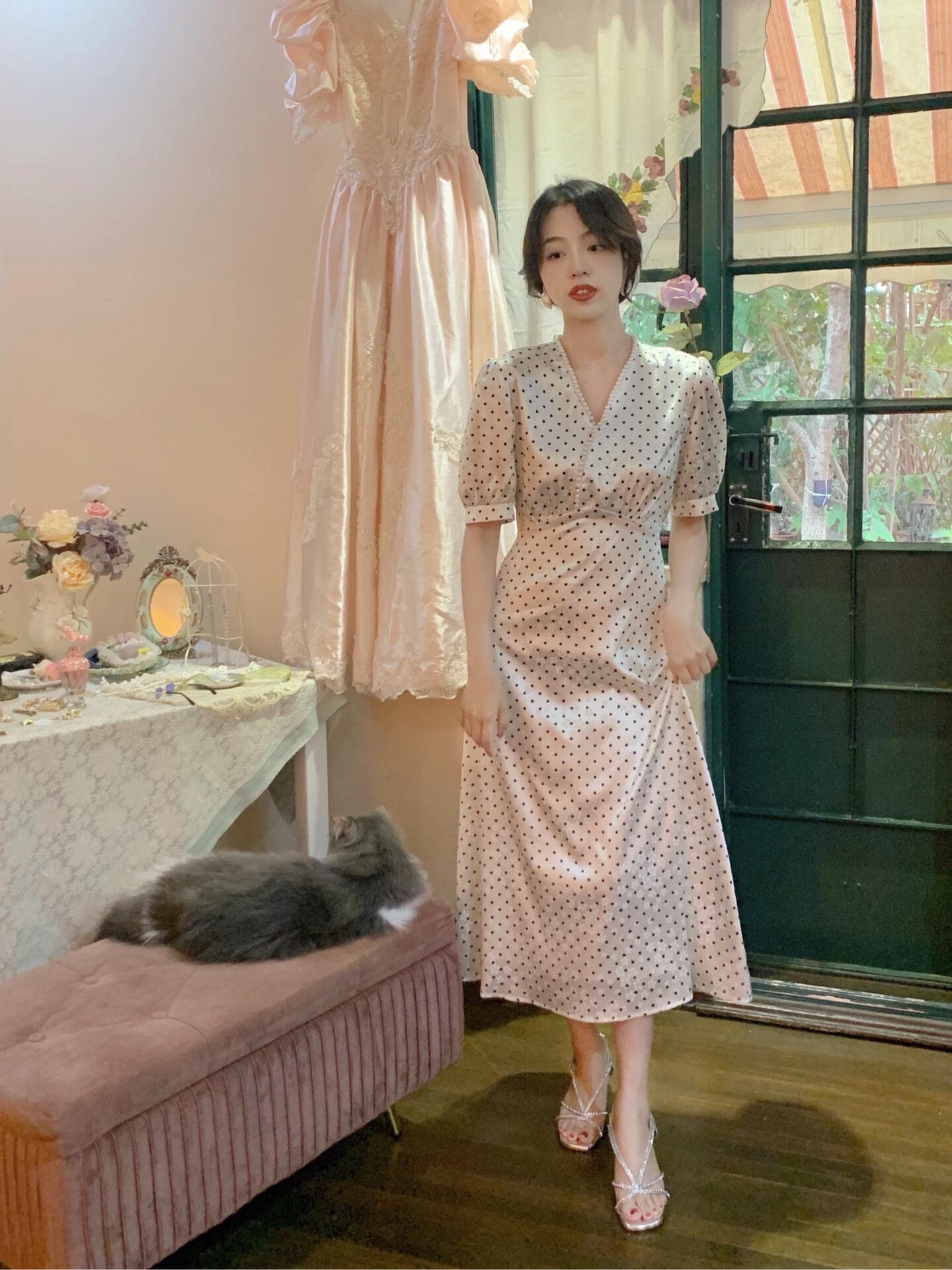 ヒール きらめきクロスストラップサンダル