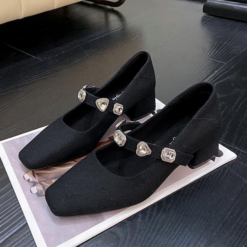 ラインストーン付き3センチヒールパンプス