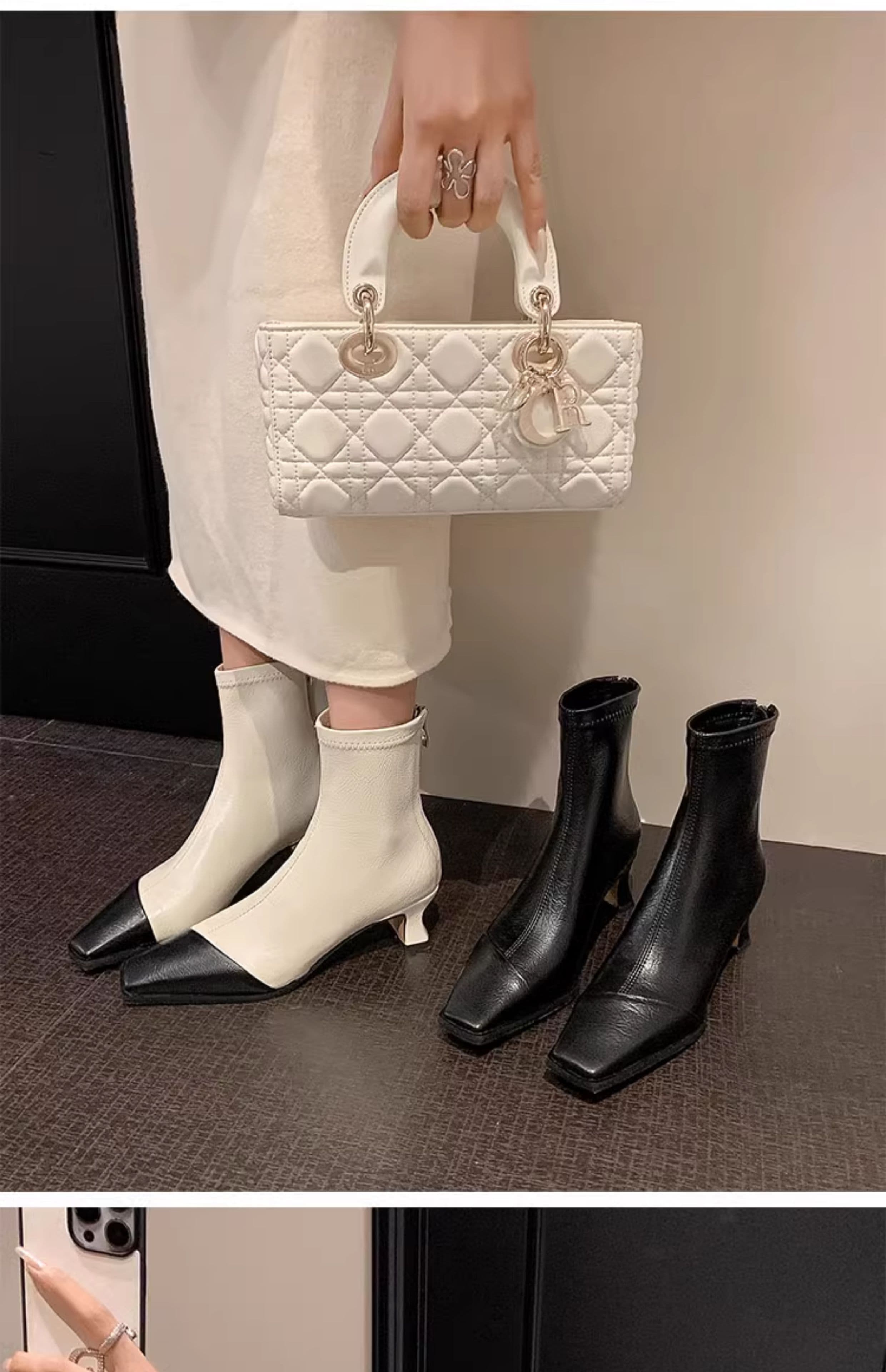 ヒール バイカラー切り替えショートブーツ