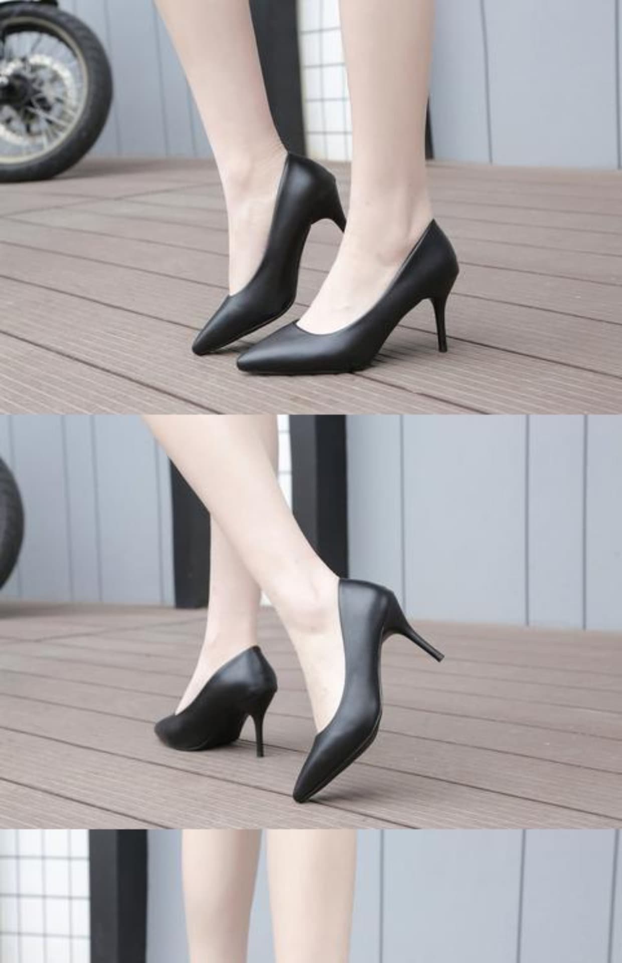 シンプル尖頭ローヒールパンプス
