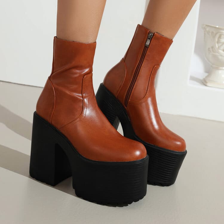 ヒール 厚底ジッパー付きミドルブーツ