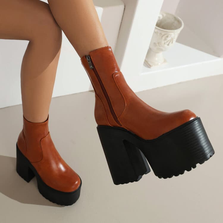 ヒール 厚底ジッパー付きミドルブーツ