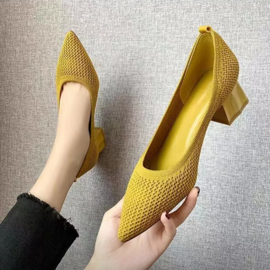 ポインテッドトゥ メッシュパンプス 細ヒール