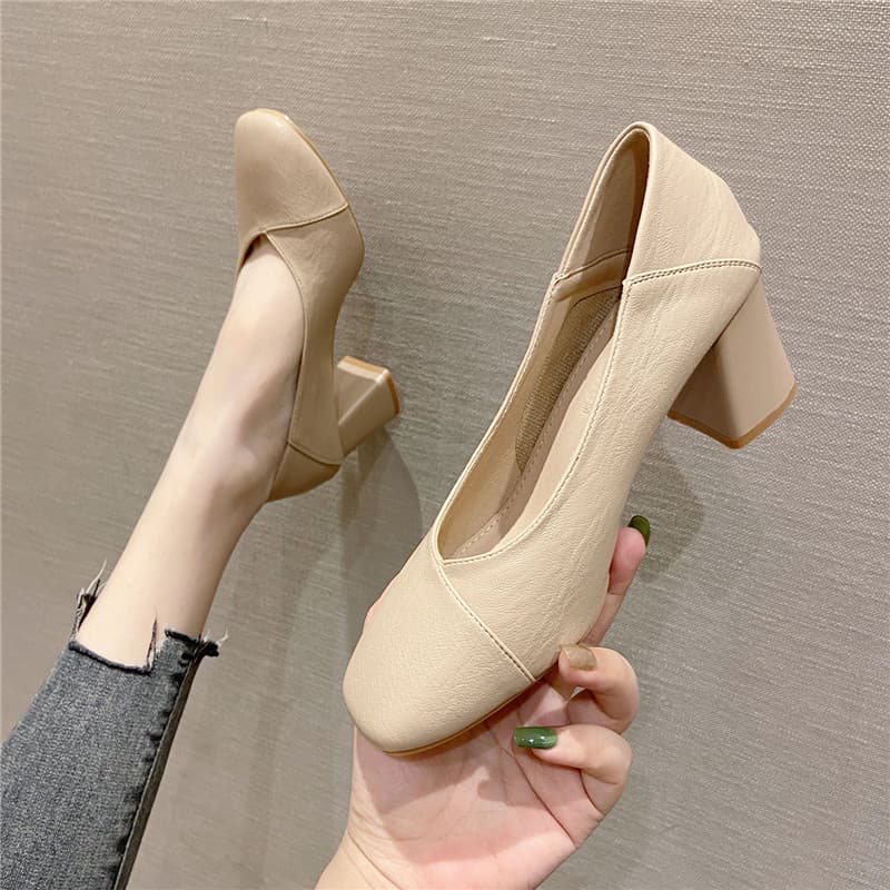 ヒール レディース スクエアトゥパンプス