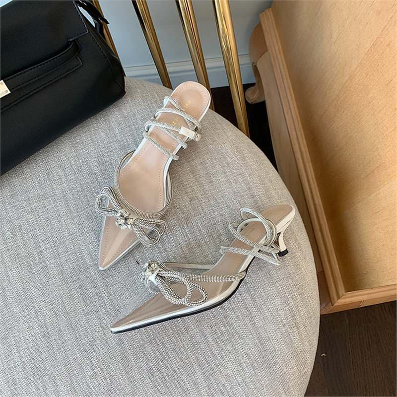 ヒール きらめき リボンストラップ パンプス