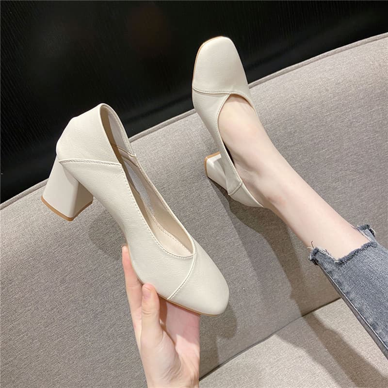 ヒール レディース スクエアトゥパンプス